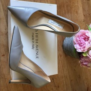 Grey leather pump Saks